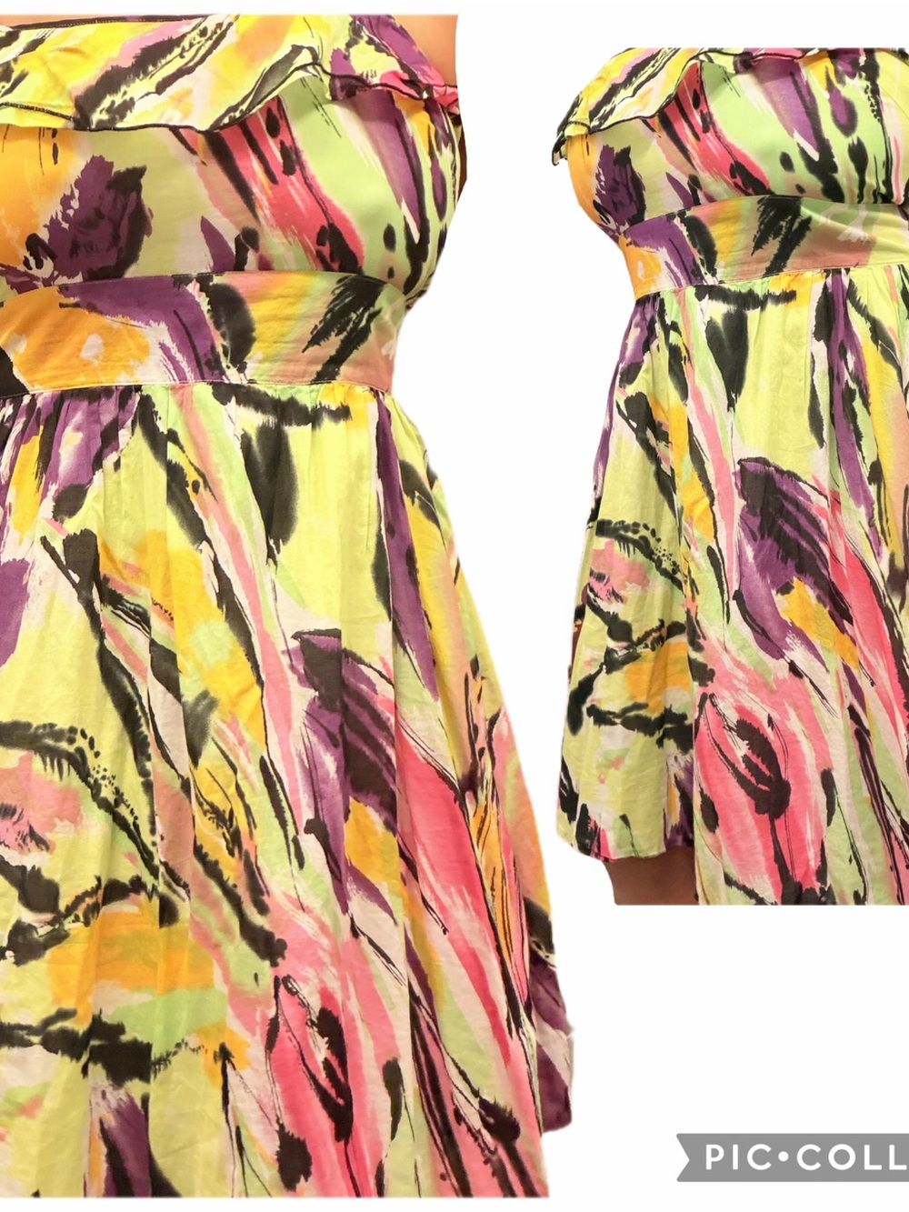 Mac & Jac Vibrant Abstract Ruffle-Top Sundress in Lime, Pink & Purple